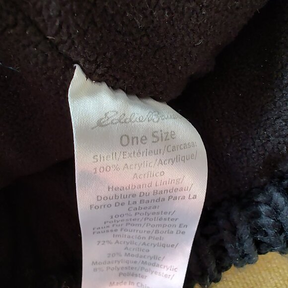 Ladies Eddie Bauer Black Pom Pom Winter Hat - Built-in Headband For Warmth - Picture 4 of 4